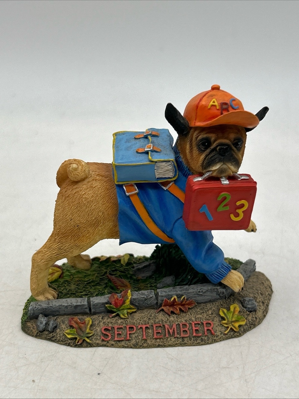 Danbury Mint Pug Perpetual Calendar Figurine of the Month September “School Pug”